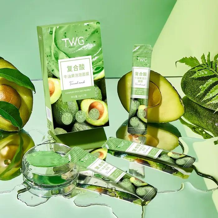 Ensemble de 12 masques faciaux à l'avocat - Nettoyage en profondeur et hydratation avec de la glycér