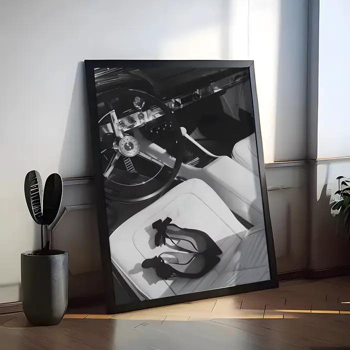 Peinture de voiture de sport de luxe noir et blanc, calligraphie, toile de coton de qualité supérieu