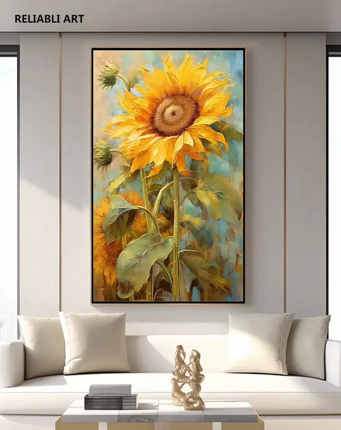 Peinture à l'huile de tournesol, affiche de décoration de salon, toile imprimée, image de fleur d'ar