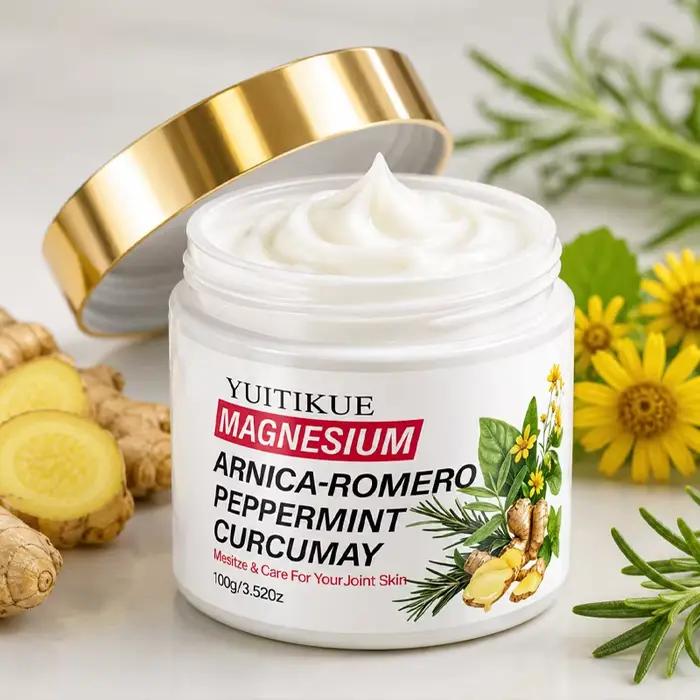Crème de massage articulaire au magnésium, naturelle, à l'arnica, au romarin, au curcuma et à la men