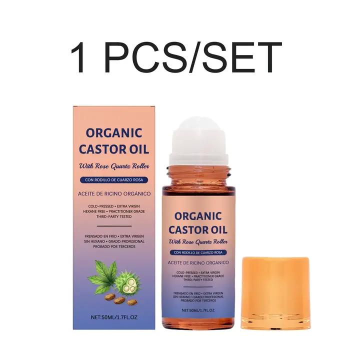 Huile de ricin biologique avec rouleau en quartz rose, pressée à froid, hydratante, nourrissante, so