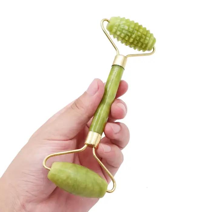 Rouleau de Massage du visage en Jade, Double tête, masseur pour les yeux, pierre naturelle, aiguille