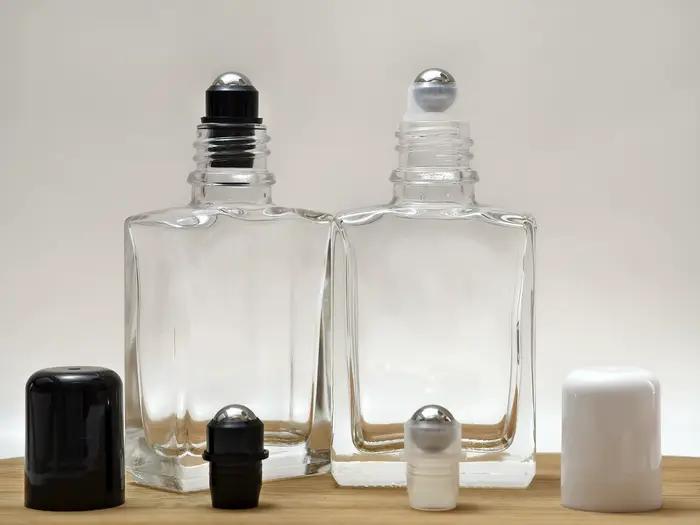 1x15ml 30ml 50ml 100ml carré plat clair/verre givré rouleau sur bouteille liquide d'aromathérapie po