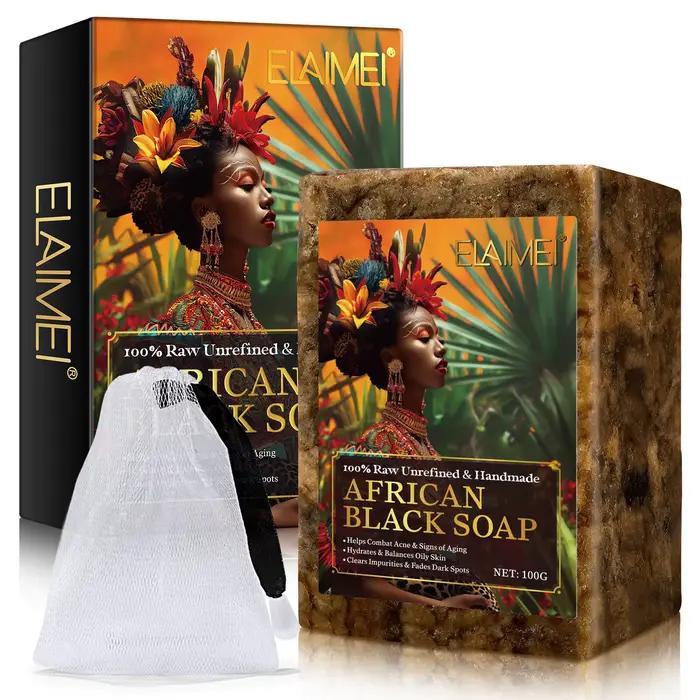 Savon noir africain brut pour peaux grasses, taches foncées, ingrédients purs et naturels – Savon bi