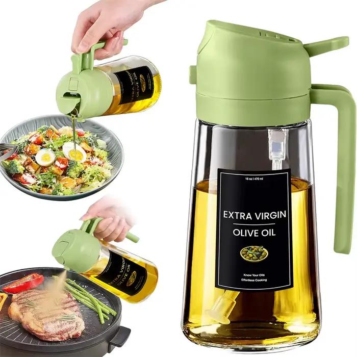 Distributeur d'huile 2 en 1, pulvérisateur d'huile pour la cuisson, distributeur d'huile 16oz/470ML 