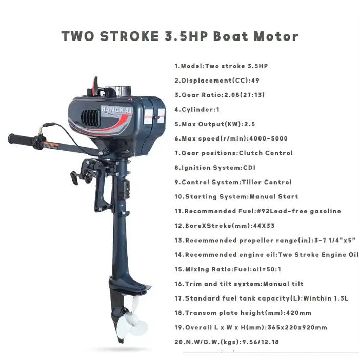 Bateaux de Kayak de pêche gonflables refroidis à l'eau, deux temps, 3.6 HP, moteur hors-bord, bateau