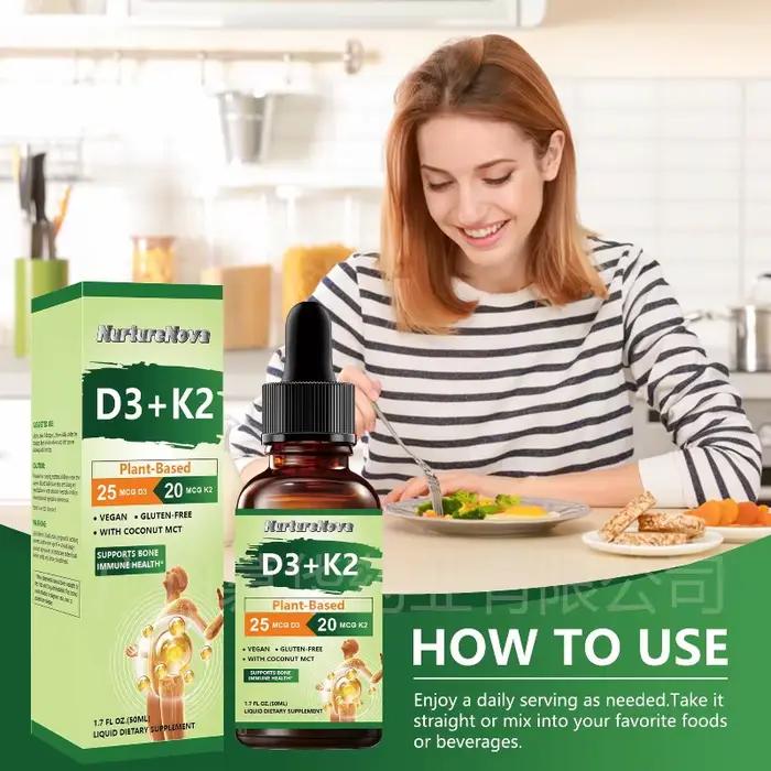 Offre Spéciale : Vitamine D3 + K2 en Gouttes Liquides – Complément Oral Naturel à Absorption Facile 