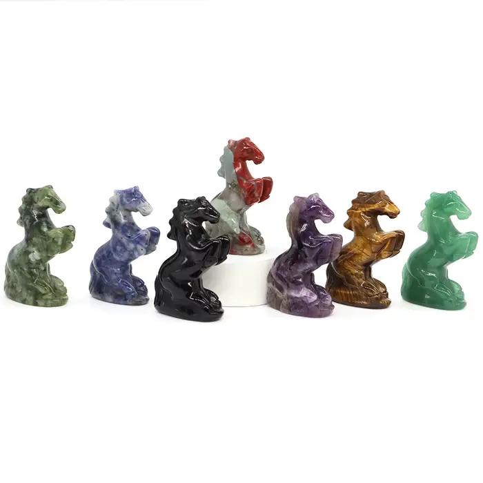 Statue de cheval naturelle Reiki, 49mm, pierres de guérison, améthyste, Quartz Rose, cristal sculpté