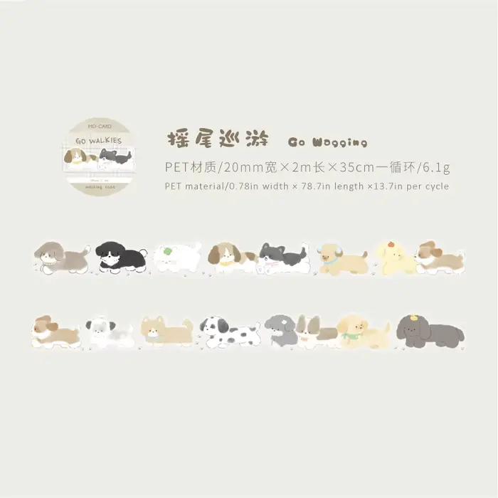 Ruban décoratif de 2m/rouleau, série Woof Squad, motif de chiot dessiné à la main, style Kawaii Ins 