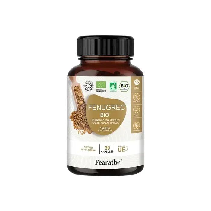 Capsules de Fenugreuse bio avec vitamines et calcium - Supplément de poudre de fenogreque 100 % végé