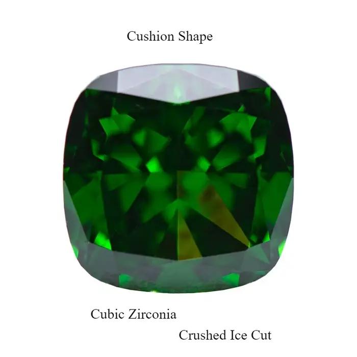 Zircon cubique en forme de coussin vert 4k, coupe de glace pilée, pierre synthétique Cz de laboratoi