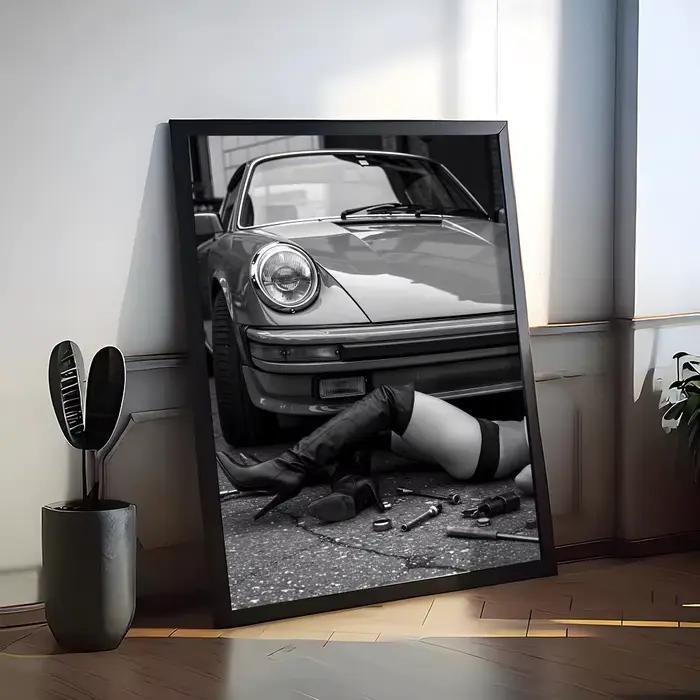 Peinture de voiture de sport de luxe, noir et blanc, calligraphie, toile de coton de qualité supérie