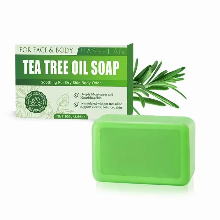 Savon à l'arbre à thé pour l'acné du visage et du corps, 100g, barre de savon à l'huile d'arbre à th