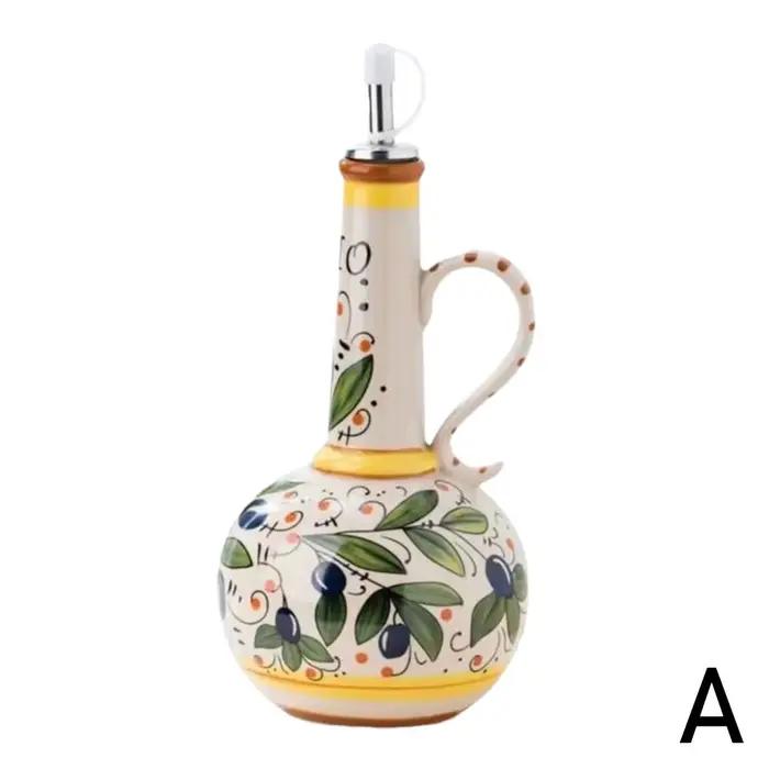 Distributeur d'huile d'olive de 500ml, bouteille de vinaigre d'huile en céramique gaufrée, conteneur