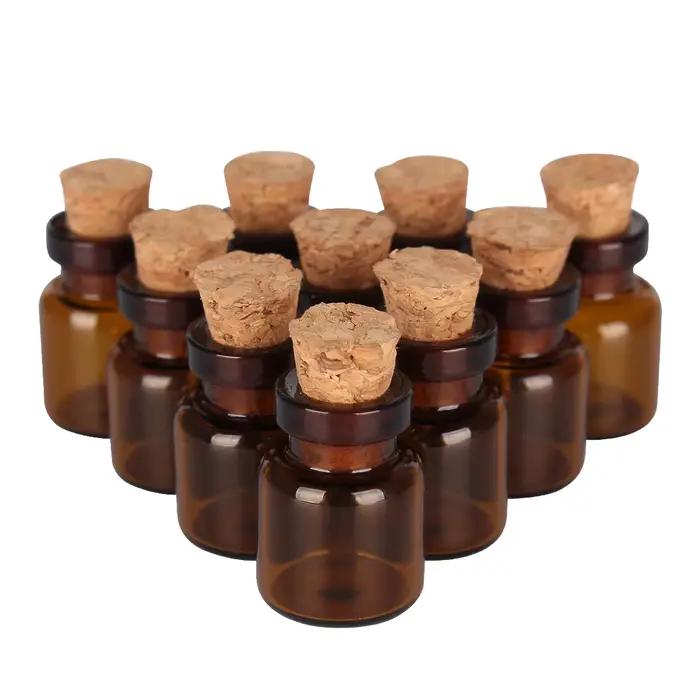 Mini bouteilles en verre ambre de 0.5ml, 50 pièces, mignonnes, avec bouchon en liège, petits bocaux,