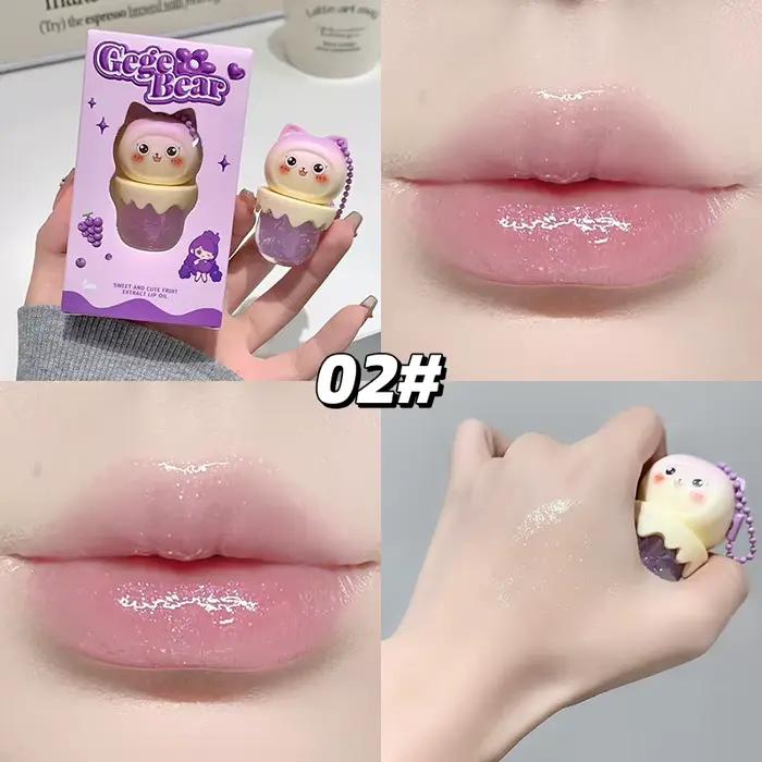 Gege Bear – huile à lèvres aromatisée aux fruits, peut être pendentif clé, baume à lèvres hydratant 