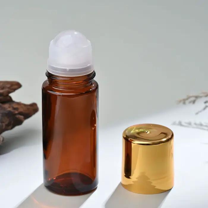Flacon en verre ambré/transparent de 50 ml, extra large, avec bille roulante en cristal de quartz, p