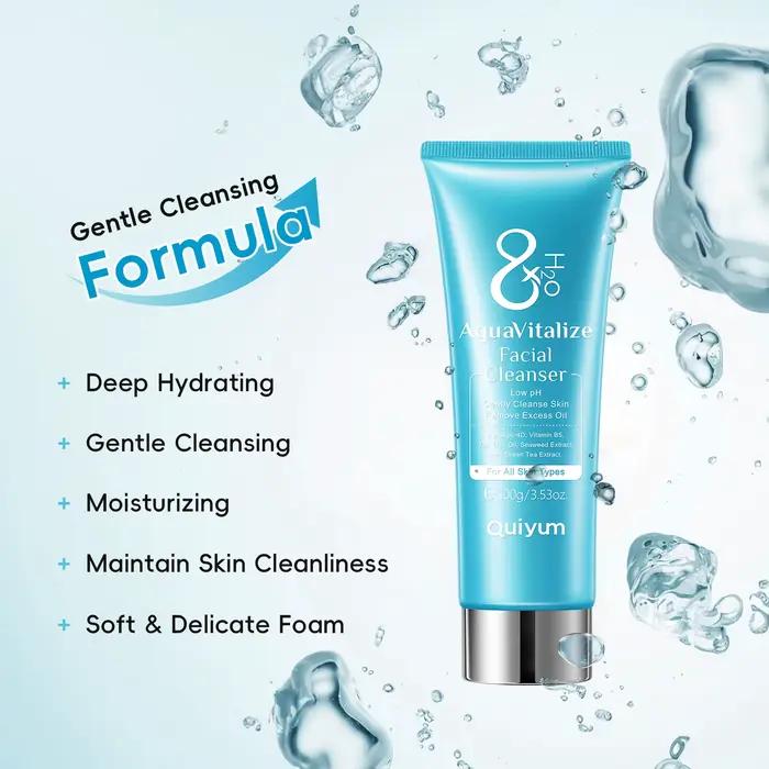 Nettoyant visage Quiyum 8X H2O AquaVitalize 100g, nettoyage quotidien doux, contrôle du sébum, rafra