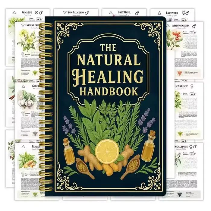 Manuel de guérison naturelle, guide relié en spirale avec remèdes à base de plantes et recettes pour la santé cardiaque, la glycémie et l'amélioration de la concentration