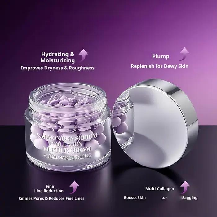 Crème hydratante 24H au saumon en capsules – Réparation profonde de la barrière cutanée pour peaux sèches – Soin anti-rides aux peptides jeunesse