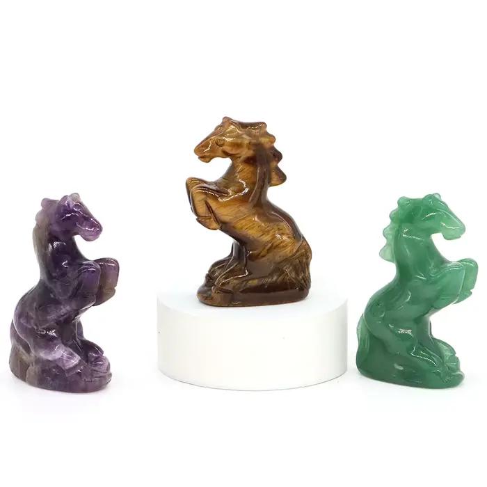 Statue de cheval naturelle Reiki, 49mm, pierres de guérison, améthyste, Quartz Rose, cristal sculpté, Figurine Feng Shui, décoration d'intérieur pour Halloween, cadeaux