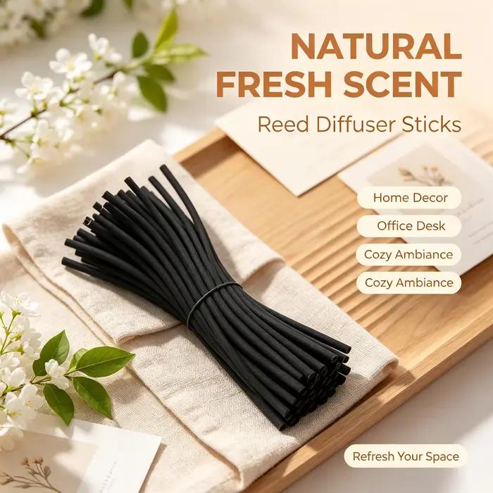 30 bâtonnets diffuseurs de 3 mm x 28 cm, recharge de parfum, bâtonnets en fibre noire épais pour diffuseurs d'huiles essentielles
