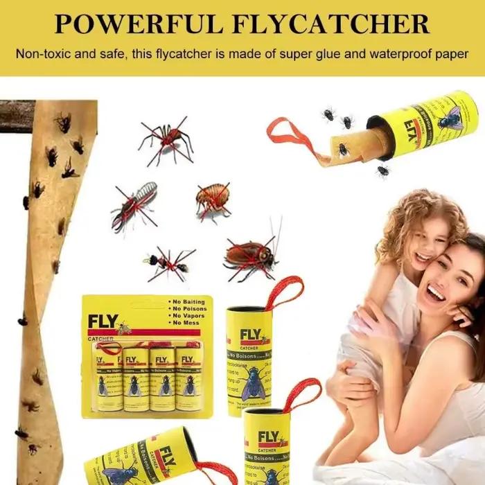 40/4 pièces Ruban adhésif double face pour mouches, bande de papier auto-adhésive forte pour attraper les insectes volants, les moustiques, les pièges à insectes, les pièges à mouches