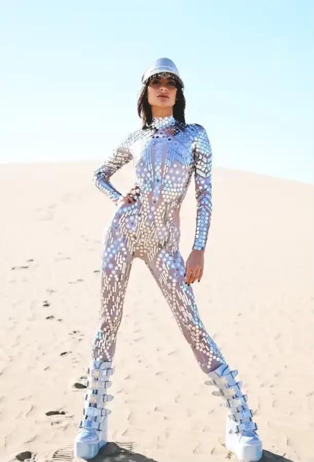 [You're My Secret] Combinaison moulante imprimée 3D à motifs dentelle et paillettes, tenue de carnaval, cosplay, déguisement fantaisie, catsuit femme