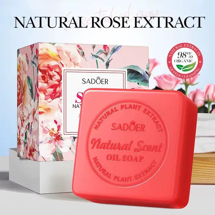 Savon artisanal naturel à l'huile essentielle de rose, savon pour le bain régulateur de sébum, nettoyant en profondeur et hydratant pour la peau