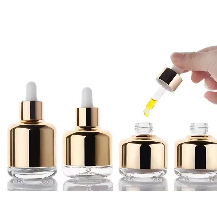 Flacon compte-gouttes 20ML-60ML or argent liquide d'aromathérapie pour récipient cosmétique essentiel huile de Massage Pipette bouteille rechargeable