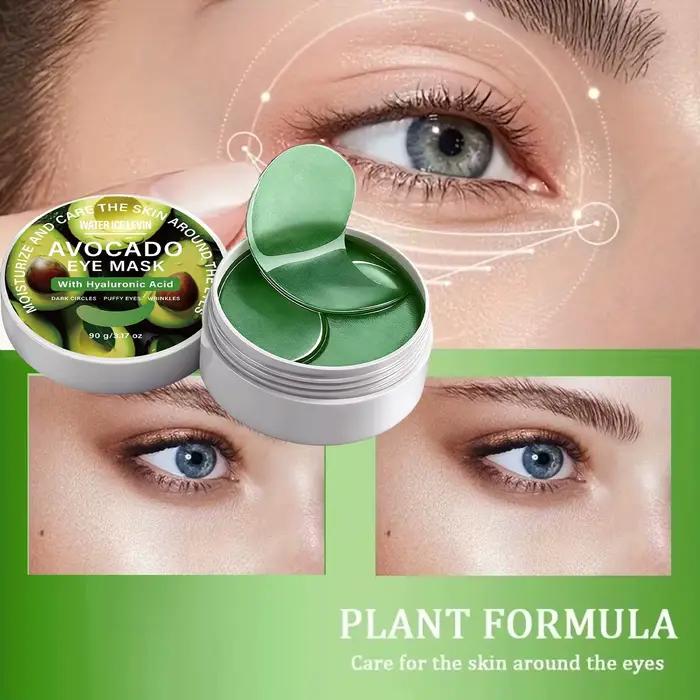 Masque pour les yeux à l'avocat. Formule végétale à l'acide hyaluronique. Cible les cernes