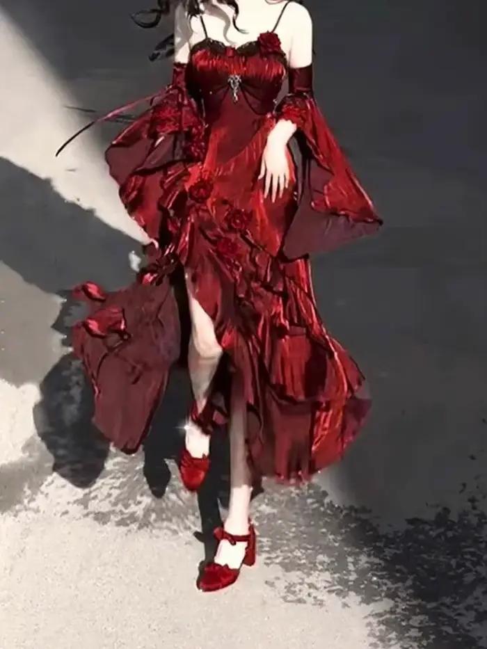 Robe Rose rouge robe sirène Lolita déesse élégante robe de cérémonie adulte Lolita jupe