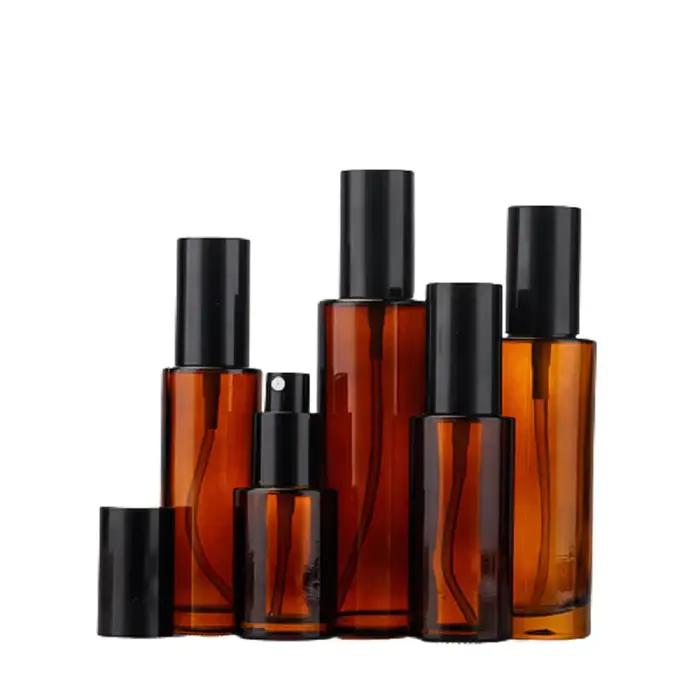10 pièces bouteille de Lotion pompe en verre ambré 20 ml 30 ml 40 ml 50 ml 60 ml 80 ml 100 ml 120 ml atomiseur vaporisateur bouteilles rechargeables cosmétiques