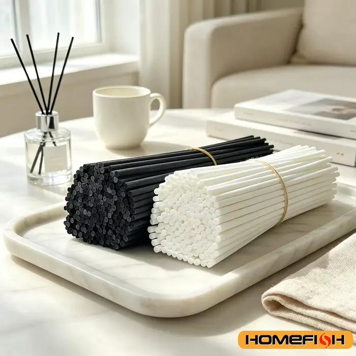 50 bâtonnets diffuseurs de 3 mm x 20 cm, recharge de parfum, bâtonnets en fibre noire épais pour diffuseurs d'huiles essentielles