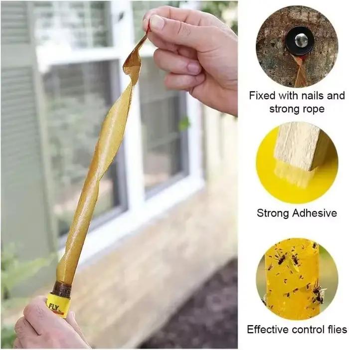 40/4 pièces Ruban adhésif double face pour mouches, bande de papier auto-adhésive forte pour attraper les insectes volants, les moustiques, les pièges à insectes, les pièges à mouches