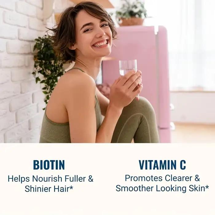 Collagène - Types I, II, III, V et X hydrolysés, mélangé à de la biotine et de la vitamine C, adapté aux cheveux, à la peau et aux ongles, 60 capsules