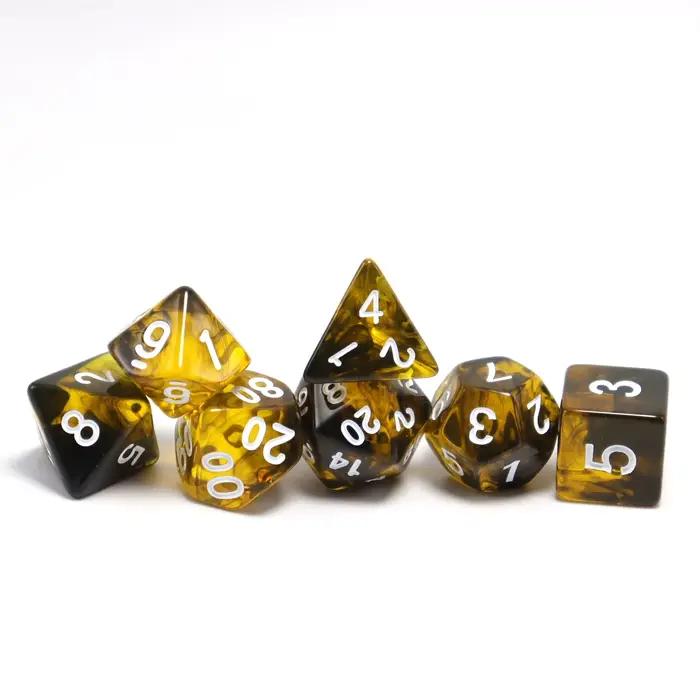 Dés de jeu polyédriques noirs et jaunes, dés jouets, jeux de société de rôle, dés coopératifs multijoueurs
