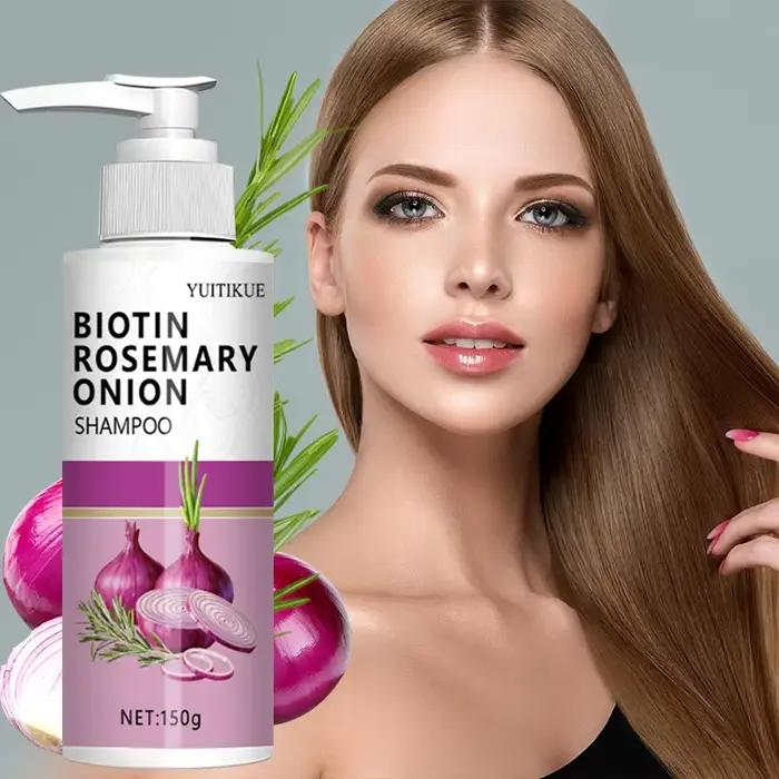 Shampoing à l'oignon au romarin et à la biotine, renforce les racines des cheveux, hydrate et épaissit les soins capillaires