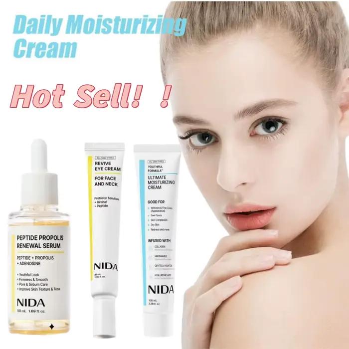 Crème pour le visage à l'extrait de plantes NIDA + Essence pour les yeux |   Crème hydratante anti-rides et raffermissante |   Hydratation longue durée 24h, soin quotidien de la peau
