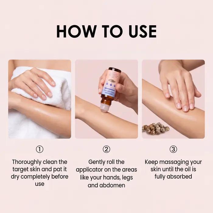 Huile de ricin biologique avec rouleau en quartz rose pour le soin du visage et du corps