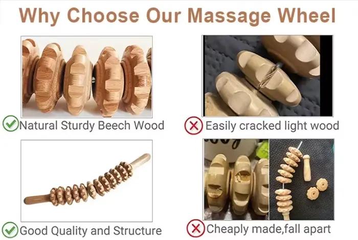 Bâton de massage en bois à roulettes