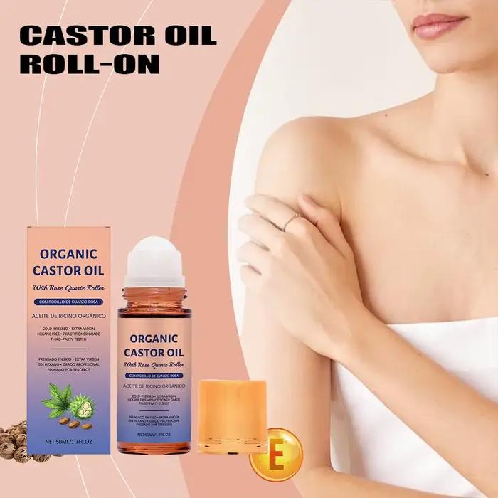 Huile de ricin biologique 50 ml avec applicateur à bille en quartz rose