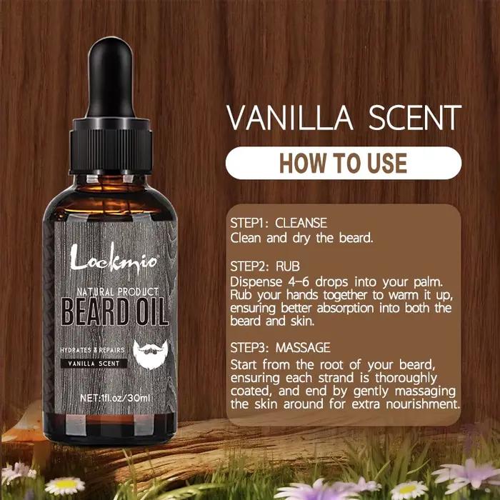 LOCKMIO 2 pièces huile de barbe naturelle pour le visage pour hommes parfum de vanille épaissir doux lisse nourrir les