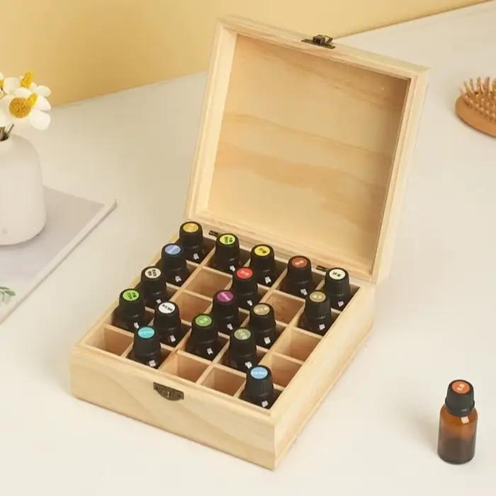 Nouvelle boîte de rangement en bois pour huiles essentielles, 12/15/16/25 compartiments, conteneur d'aromathérapie durable, étui de transport pour huiles essentielles, usage domestique