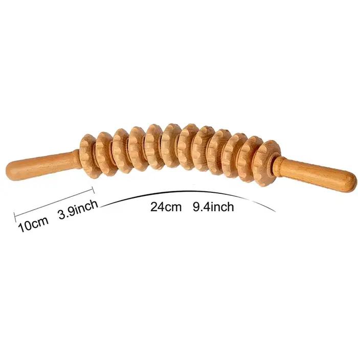 Bâton de massage en bois à roulettes