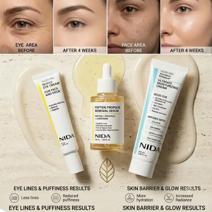 Crème pour le visage à l'extrait de plantes NIDA + Essence pour les yeux |   Crème hydratante anti-rides et raffermissante |   Hydratation longue durée 24h, soin quotidien de la peau
