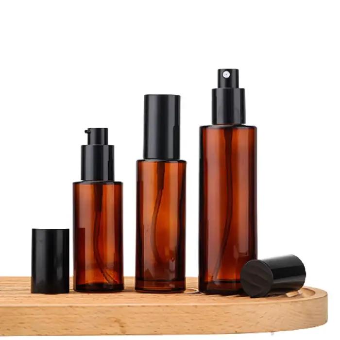 10 pièces bouteille de Lotion pompe en verre ambré 20 ml 30 ml 40 ml 50 ml 60 ml 80 ml 100 ml 120 ml atomiseur vaporisateur bouteilles rechargeables cosmétiques