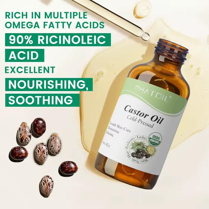 PHATOIL Huile de ricin biologique pressée à froid 118 ml/236 ml 100% naturelle Huiles