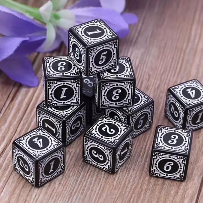 10 dés numérotés à 6 faces à motifs rétro aux couleurs vives pour jeux de société, jeux d'alcool, dés de menteur, dés DND, jeux de table