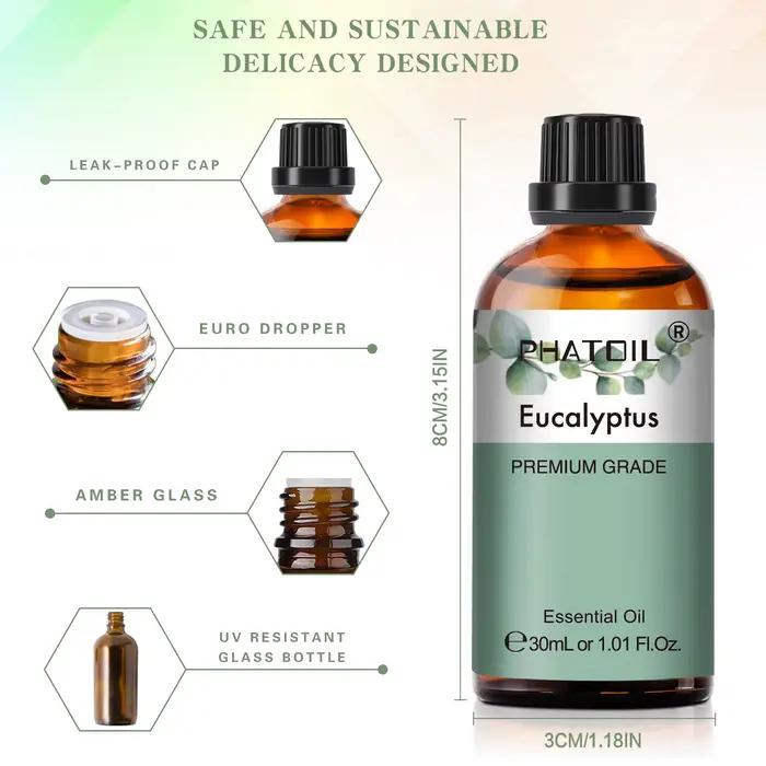 PHATOIL 1 pièces huile essentielle d'aromathérapie 30ml citron Eucalyptus lavande bergamote jasmin jiépro Rose vanille